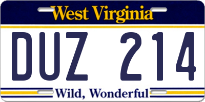 WV license plate DUZ214