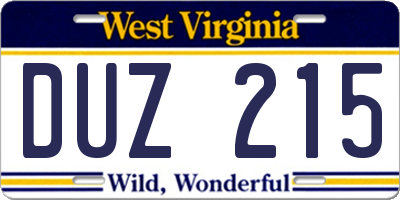 WV license plate DUZ215