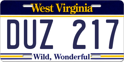WV license plate DUZ217