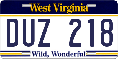 WV license plate DUZ218