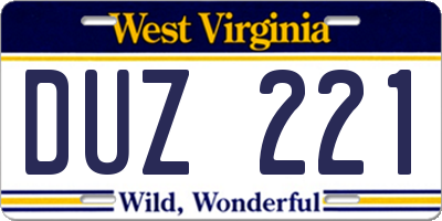 WV license plate DUZ221