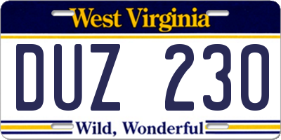 WV license plate DUZ230