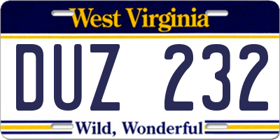 WV license plate DUZ232