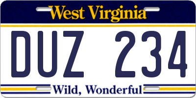 WV license plate DUZ234