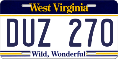 WV license plate DUZ270