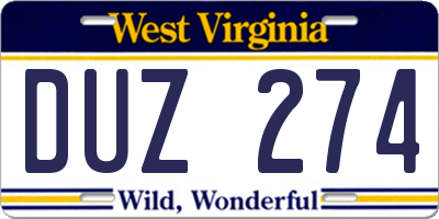 WV license plate DUZ274