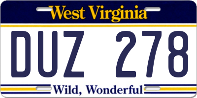 WV license plate DUZ278