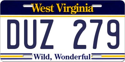 WV license plate DUZ279