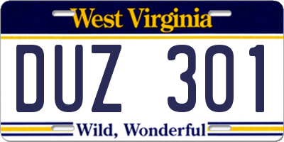 WV license plate DUZ301