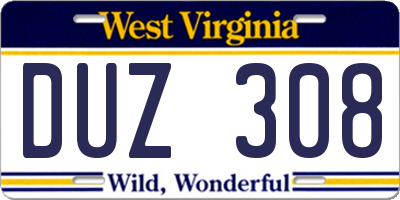 WV license plate DUZ308