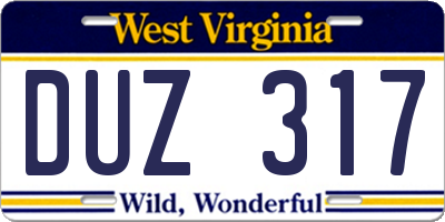 WV license plate DUZ317