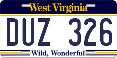 WV license plate DUZ326