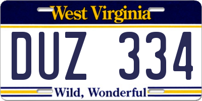 WV license plate DUZ334