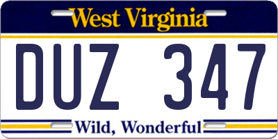 WV license plate DUZ347