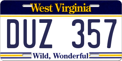 WV license plate DUZ357