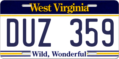 WV license plate DUZ359