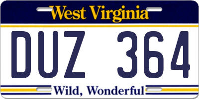 WV license plate DUZ364