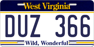 WV license plate DUZ366