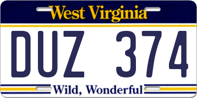 WV license plate DUZ374