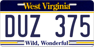 WV license plate DUZ375