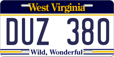 WV license plate DUZ380