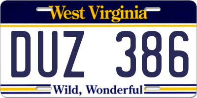 WV license plate DUZ386