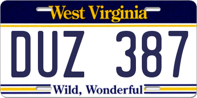 WV license plate DUZ387