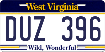 WV license plate DUZ396