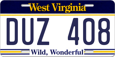 WV license plate DUZ408