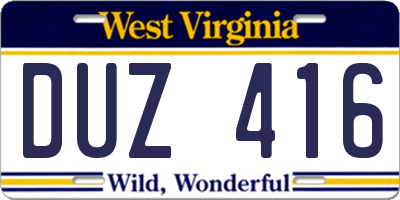WV license plate DUZ416