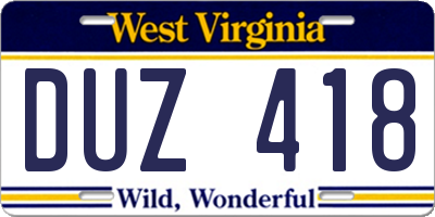 WV license plate DUZ418