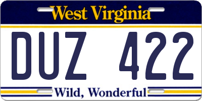 WV license plate DUZ422