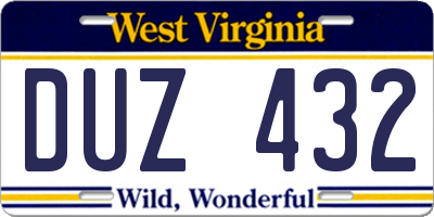 WV license plate DUZ432