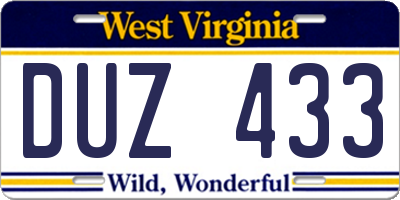 WV license plate DUZ433