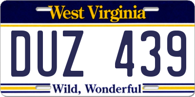 WV license plate DUZ439