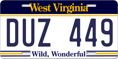 WV license plate DUZ449