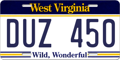 WV license plate DUZ450