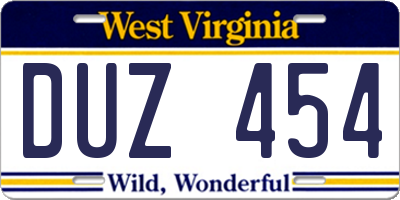 WV license plate DUZ454