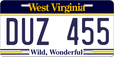 WV license plate DUZ455