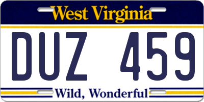 WV license plate DUZ459