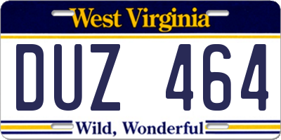 WV license plate DUZ464