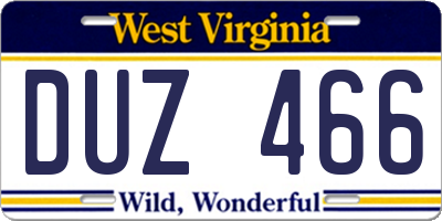 WV license plate DUZ466