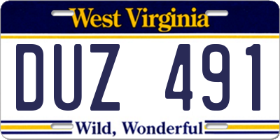 WV license plate DUZ491