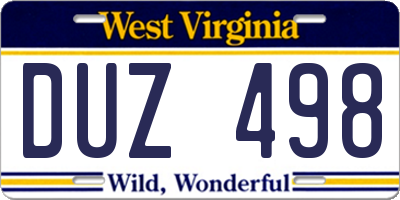 WV license plate DUZ498