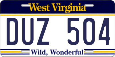 WV license plate DUZ504