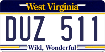 WV license plate DUZ511