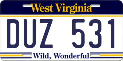 WV license plate DUZ531