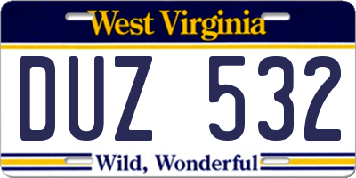 WV license plate DUZ532
