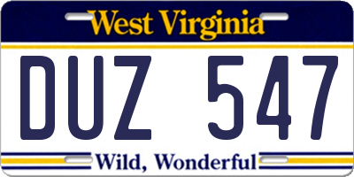 WV license plate DUZ547
