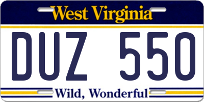 WV license plate DUZ550